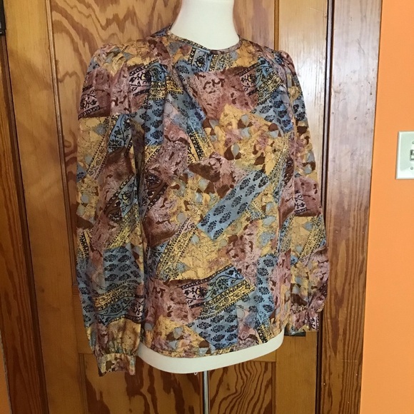 SOLD Vintage dressy patchwork print pretty blouse - Picture 2 of 8